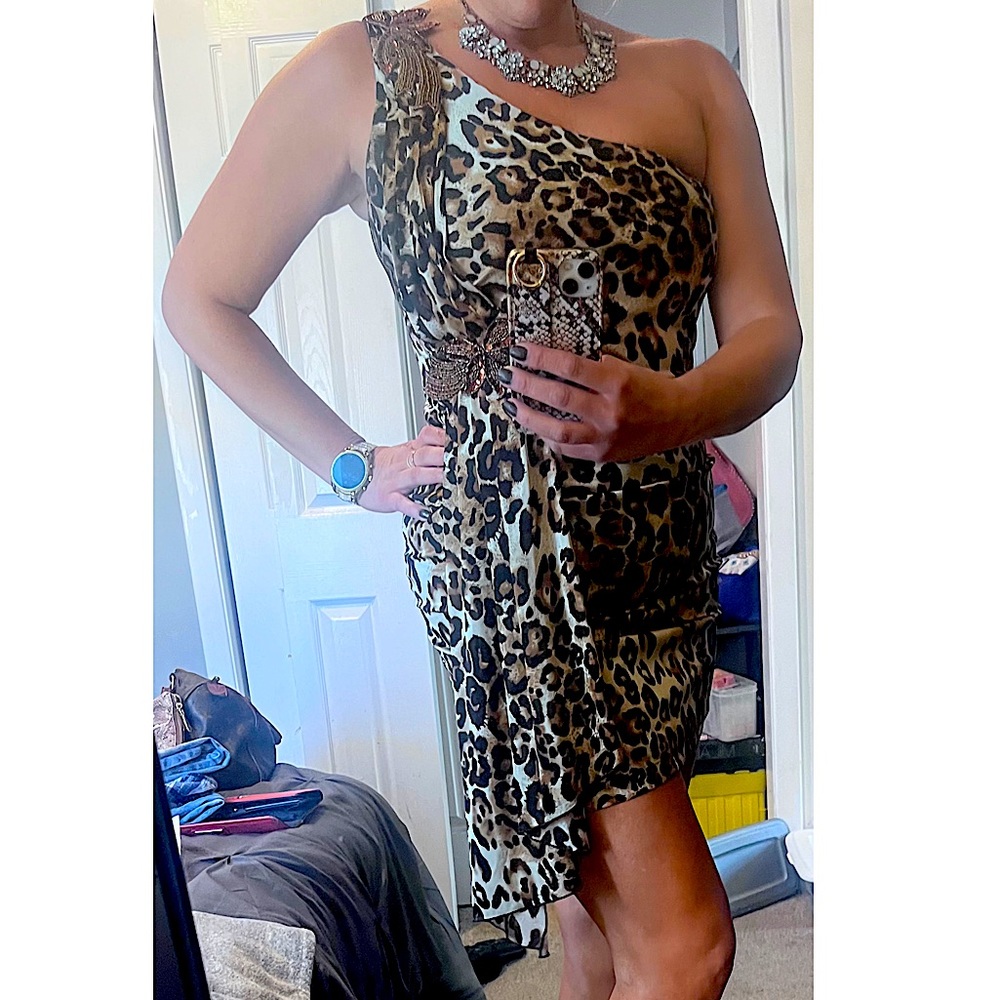 Leopard one shoulder dress.